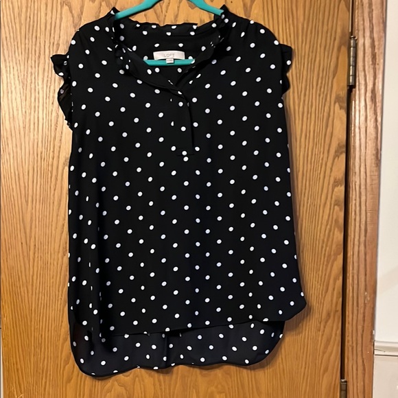 LOFT Black Sleeveless Blouse with Ruffled Mandarin Collar - Picture 1 of 1